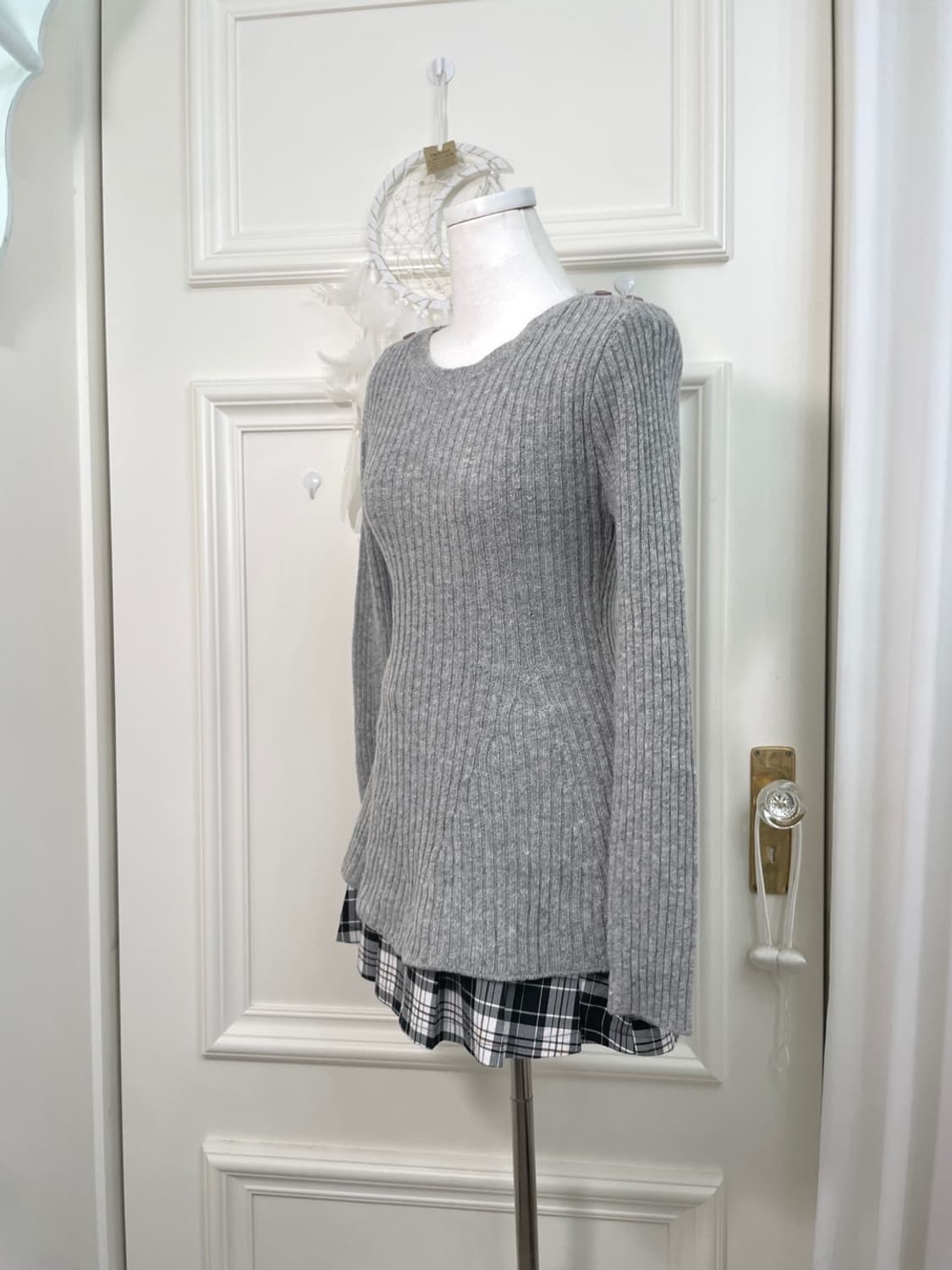 black white check button pleats mini ski 상품이미지9