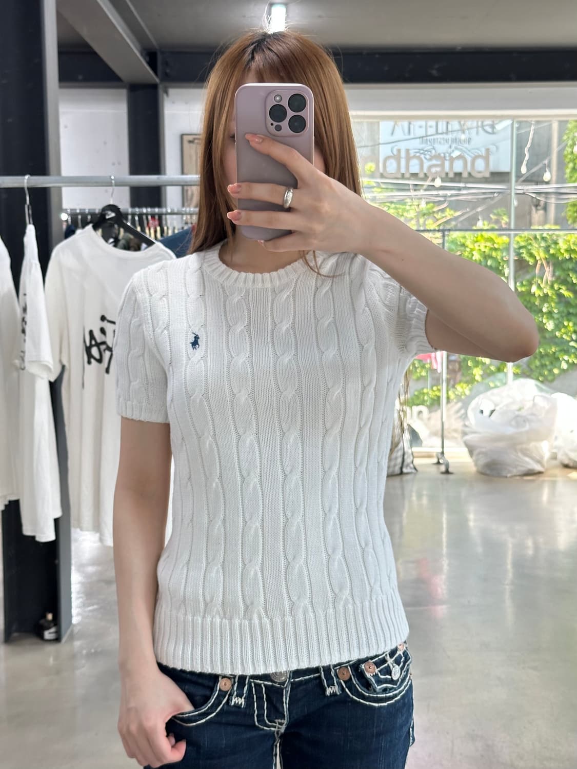 폴로 큐알텍 피마코튼 꽈배기 케이블 반팔니트 상품이미지2