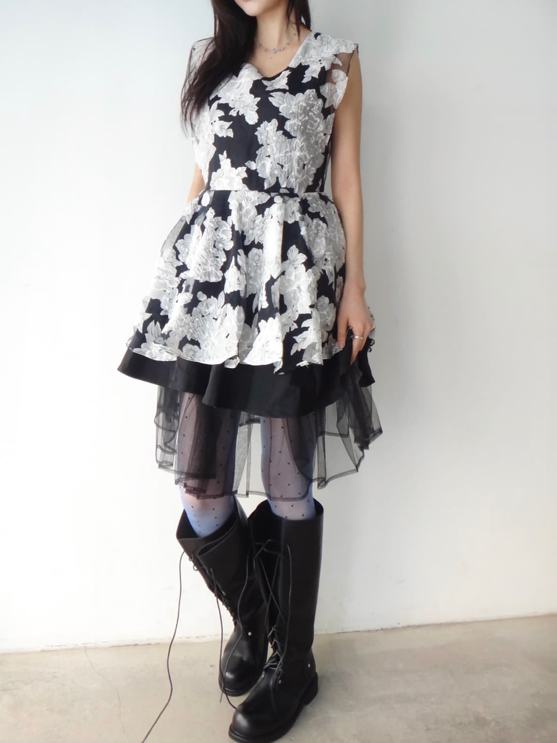 Organza 2 layer flower ops / black 상품이미지5