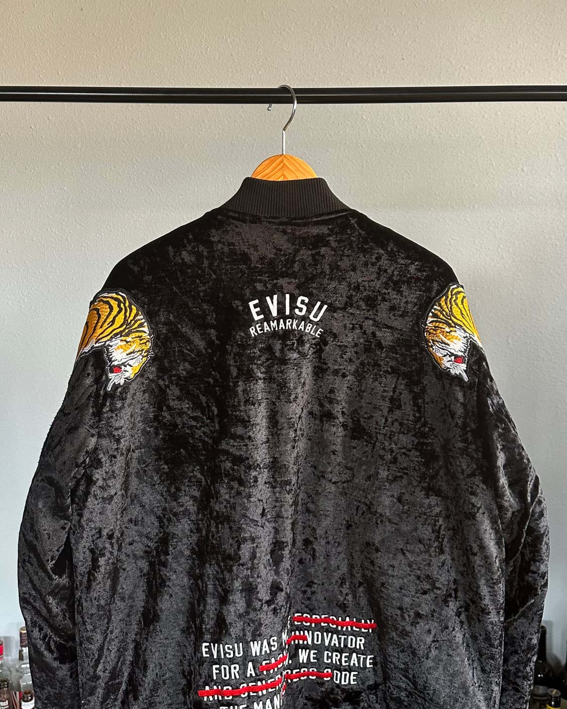 [2XL]에비수 Evisu 타이거 벨루어 벨벳 블루종 점퍼 상품이미지6