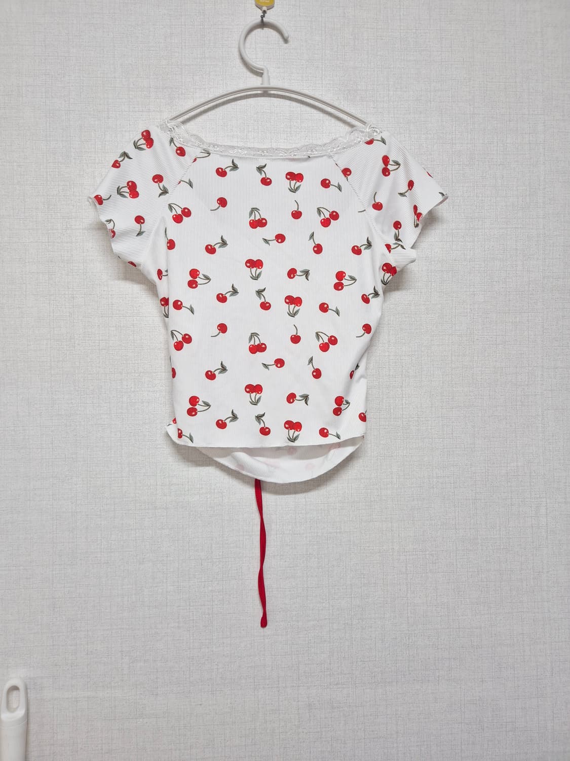 체리 패턴 리본 크롭 반팔티 상품이미지2