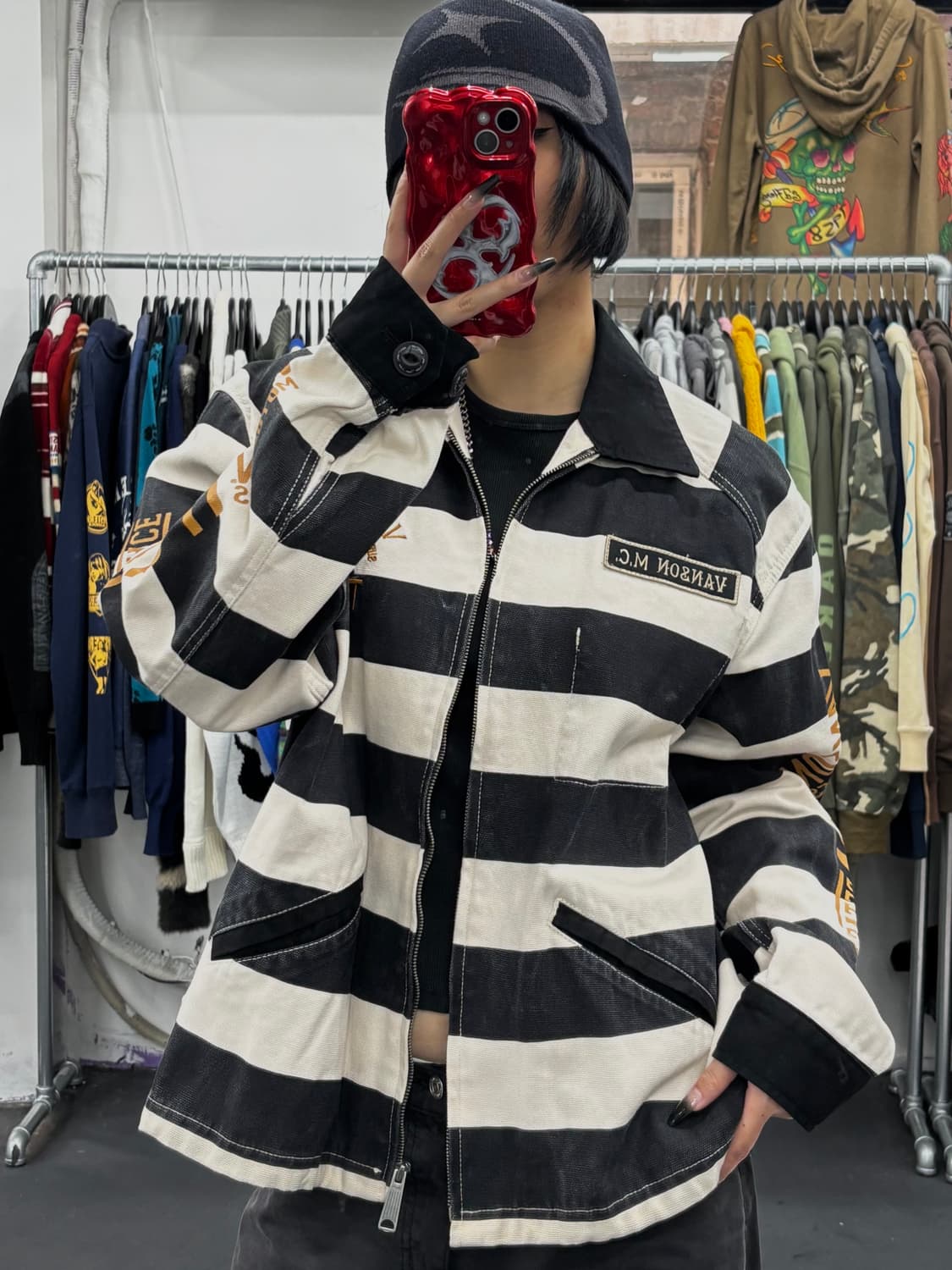 밴슨 레더 X TFOA 스트라이프 자켓 상품이미지2