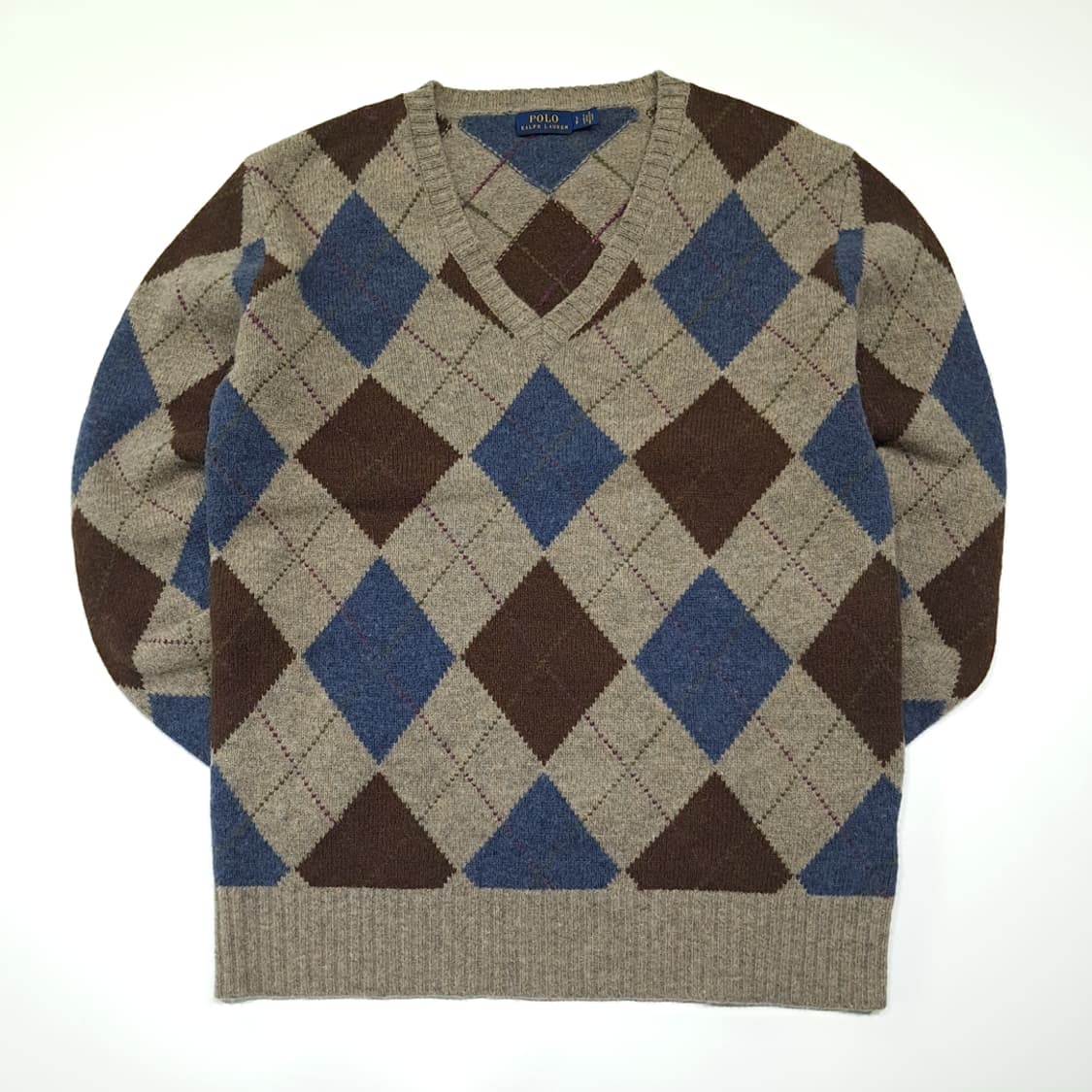 CL999 S 폴로 울알파카 아가일 V넥 니트 스웨터 상품이미지1