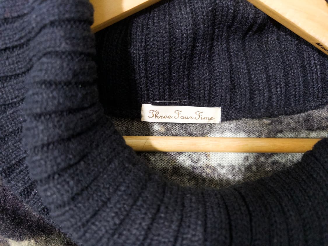 Three Four Time 빈티지 체크 버튼 폴라 니트 울 미디 원피스 상품이미지3