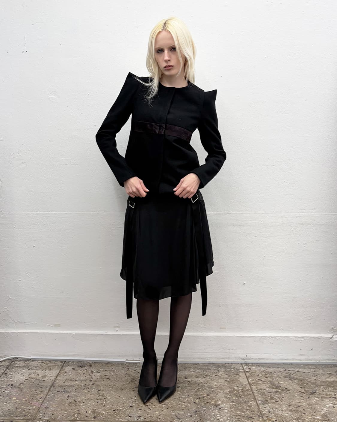 프렌치 디자이너 박스-숄더 울 자켓 상품이미지6