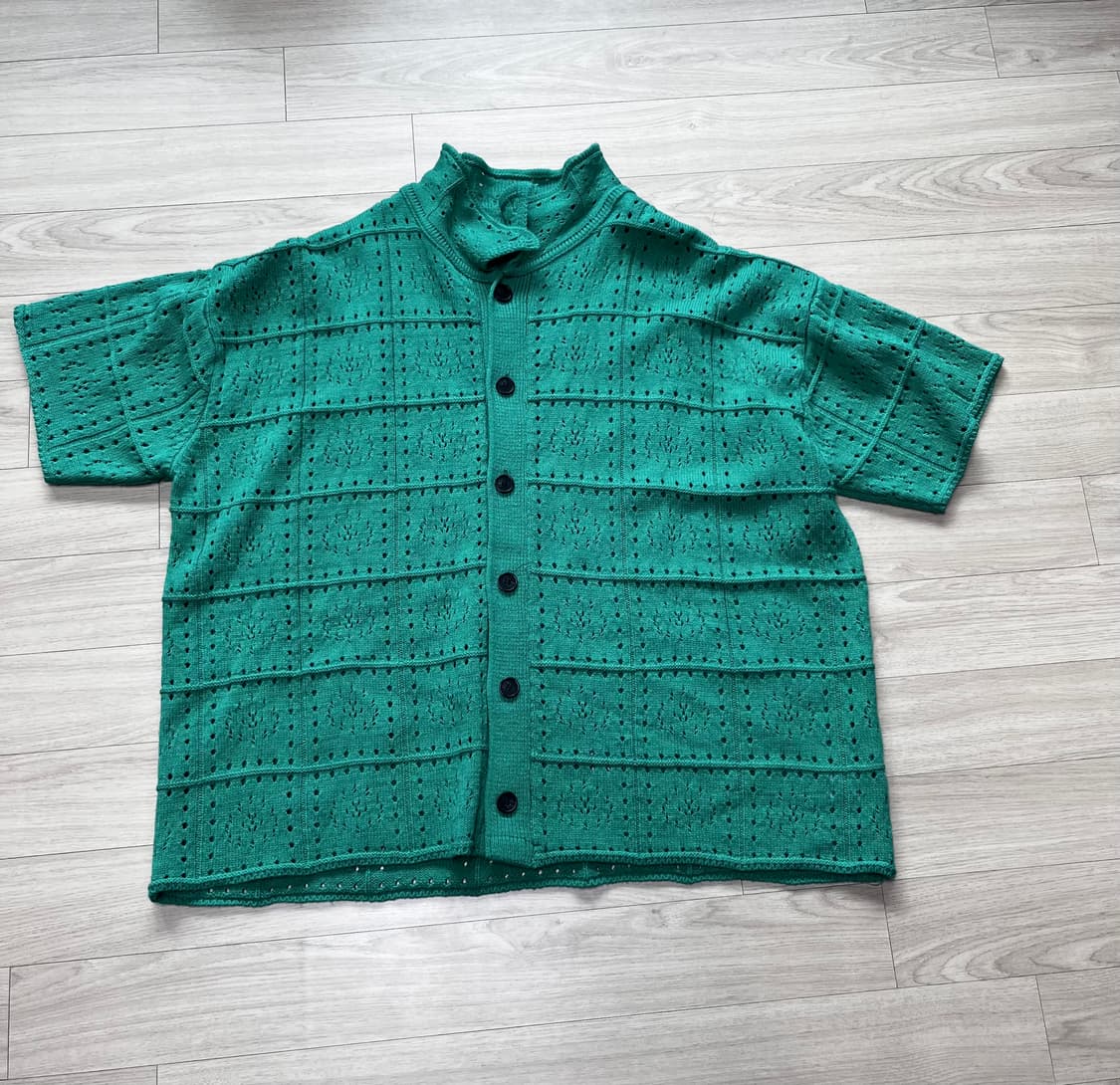 엑스톤즈 XTK031 펀칭 반팔 니트 가디건 (GREEN) 상품이미지1