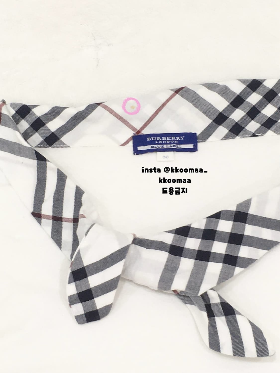 버버리 블루라벨 노바체크 리본 포인트 화이트 탑 반팔티 티셔츠 상품이미지3