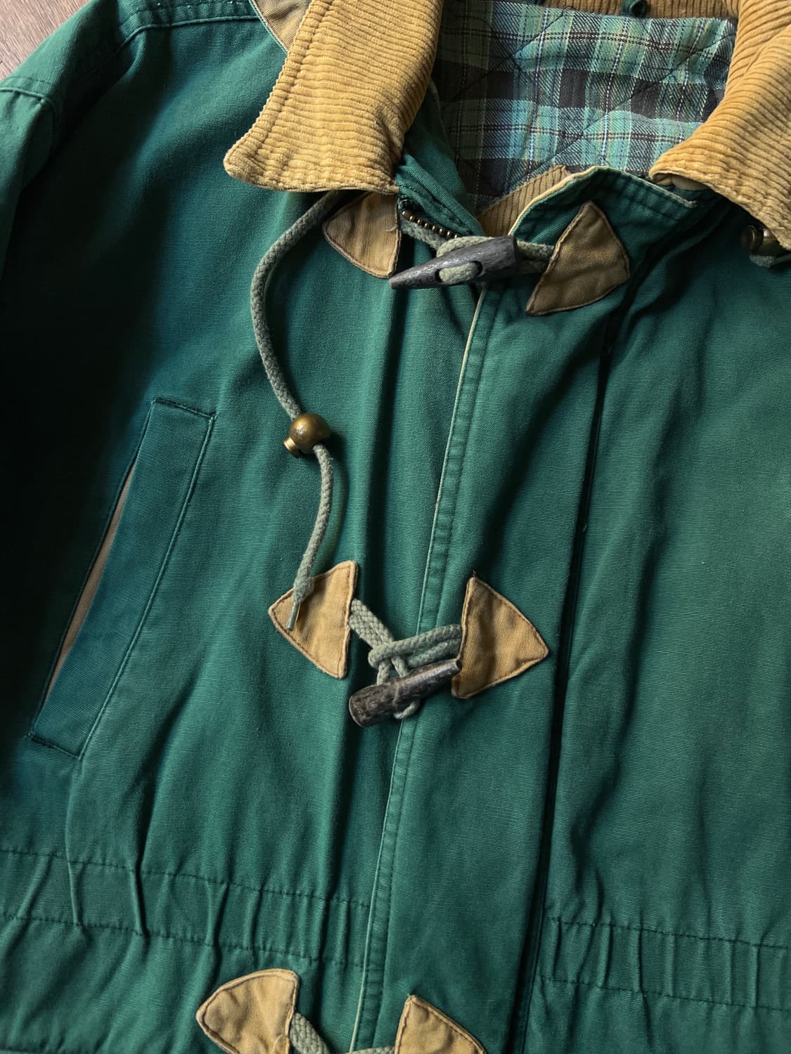 [L]90's USA 빈티지 체크 라이닝 그린 더플 코트 자켓 상품이미지3
