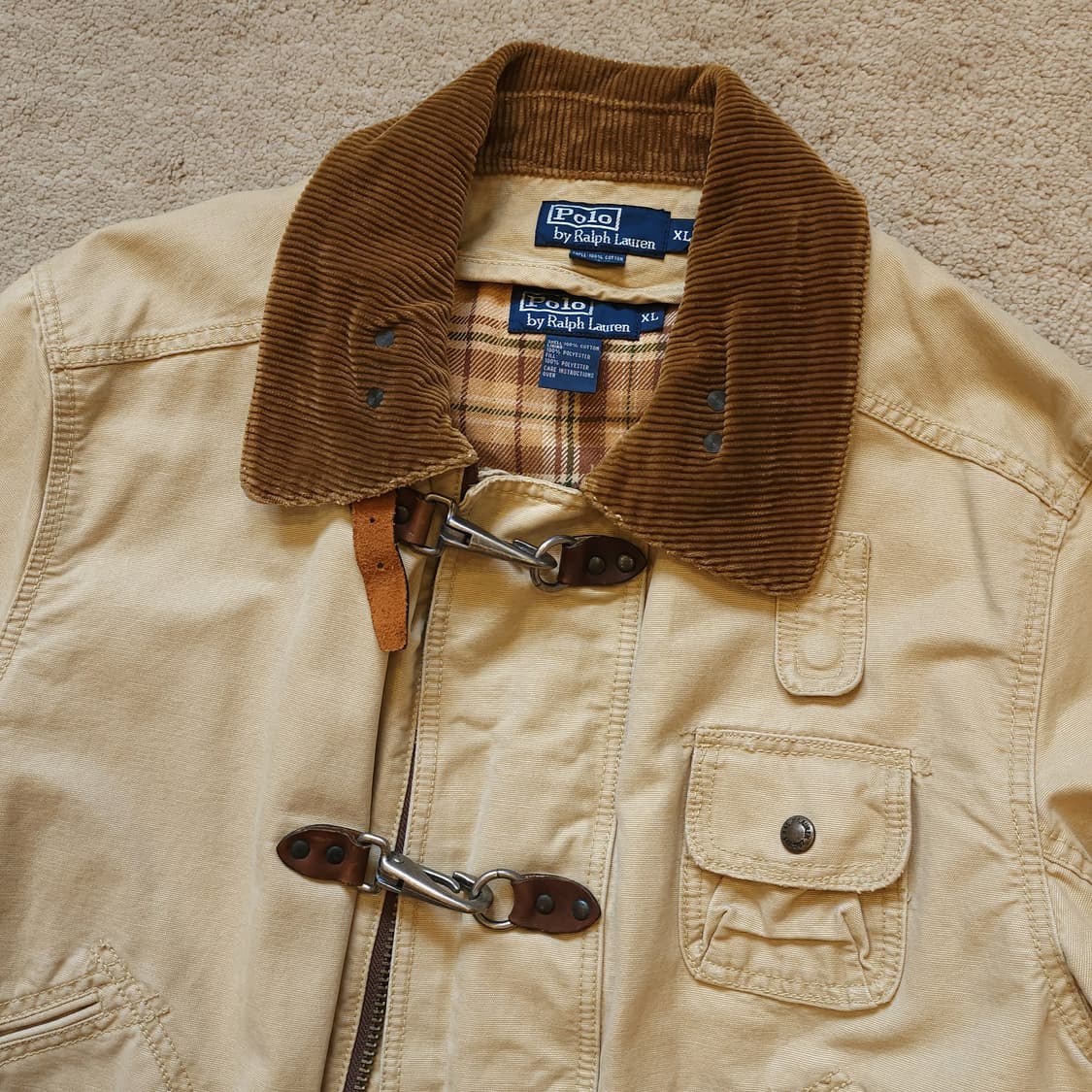 폴로 랄프로렌 파이어맨 자켓 코듀로이 카라 캔버스 레더 XL 상품이미지4