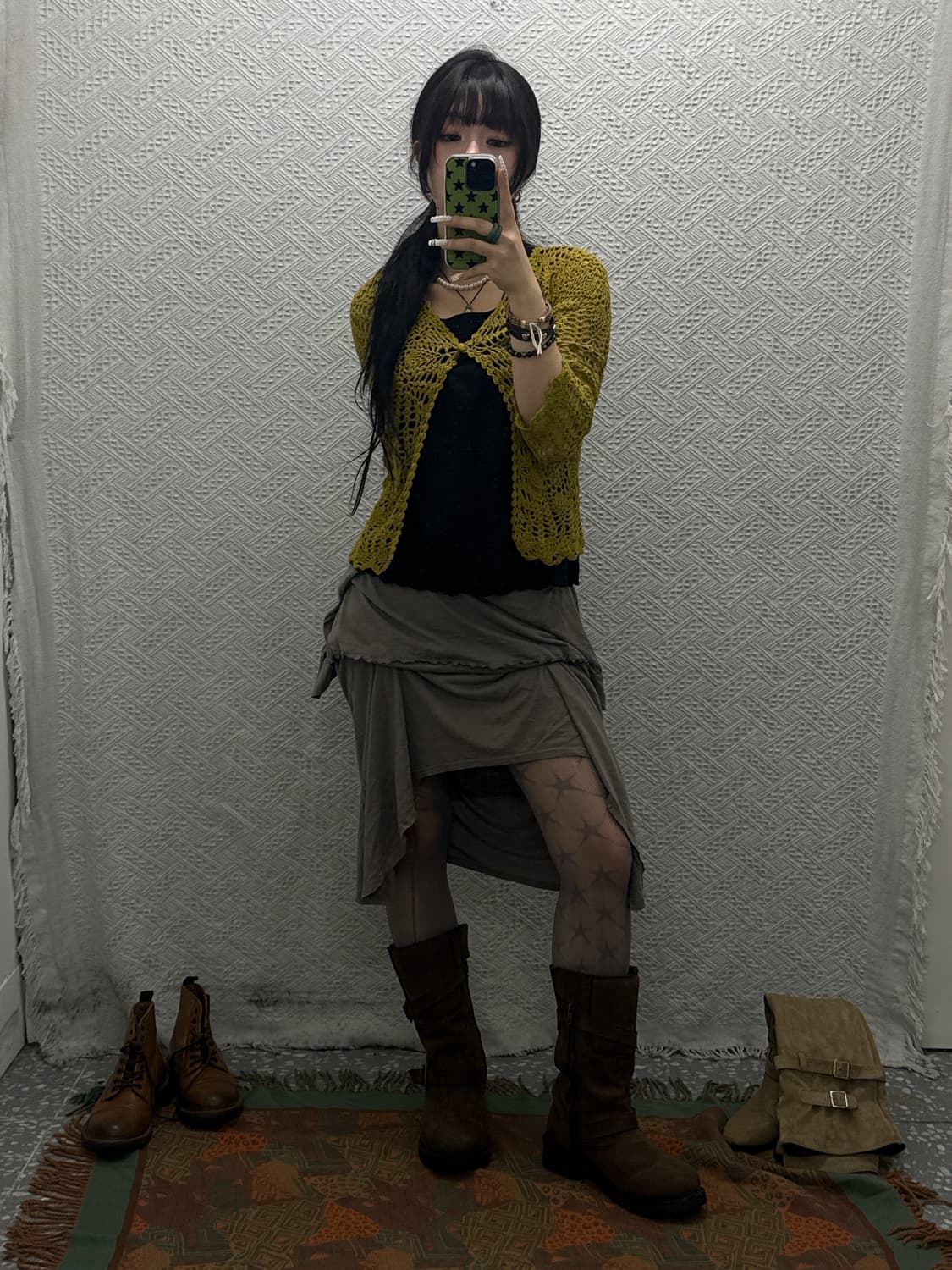 빈티지 보헤미안 오리엔탈 시스루 레이어드 니트 가디건 K0095 상품이미지2