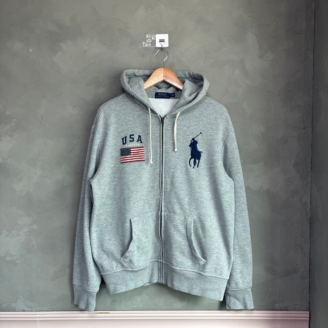 폴로 랄프로렌 빅포니 성조기 후드집업 그레이 상품이미지1