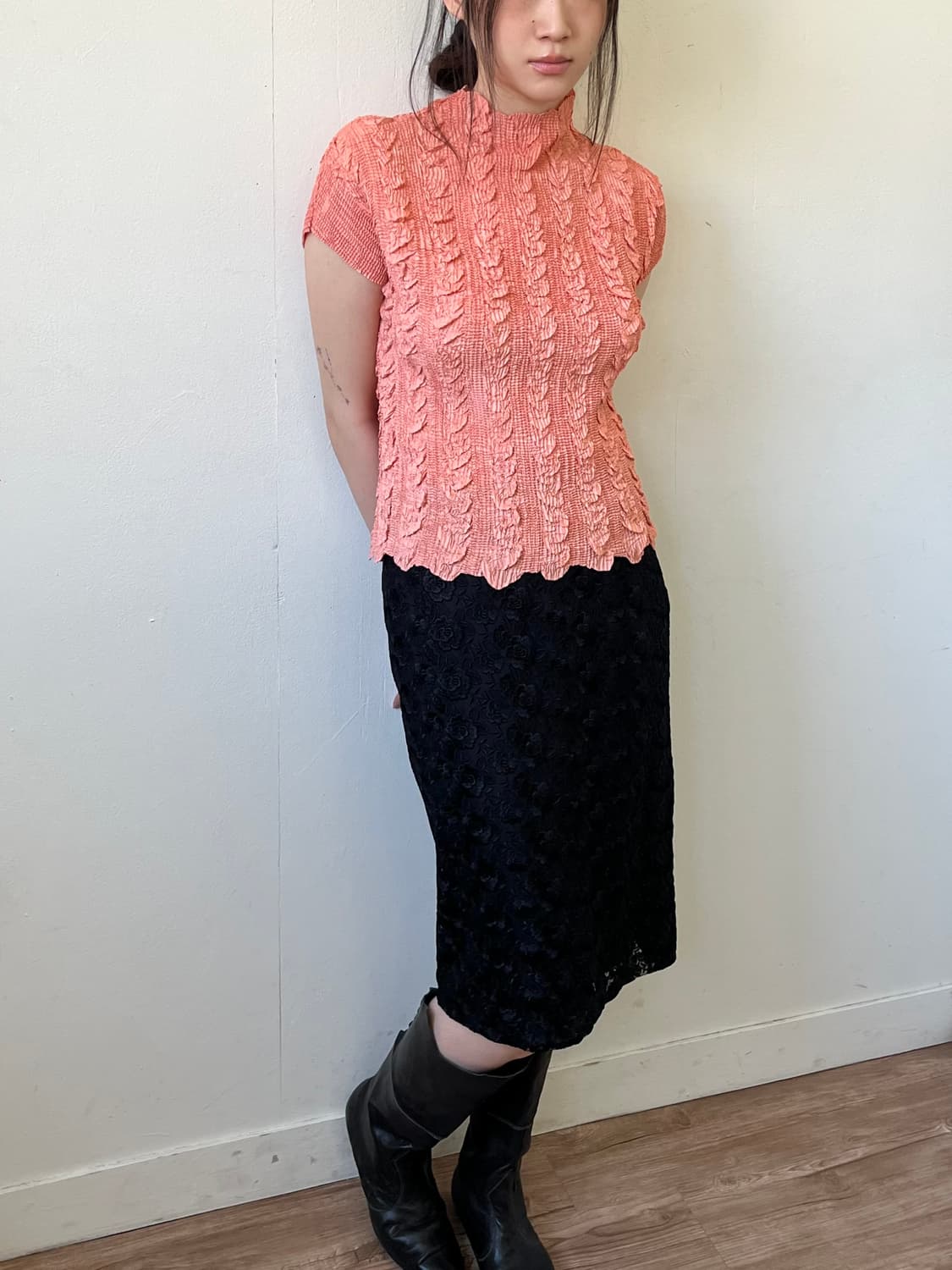 Jurei 플라워 블랙 미디스커트 상품이미지6