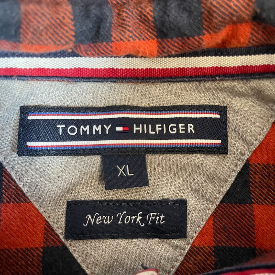 타미힐피거 오렌지 블루 체크 플란넬 뉴욕핏 셔츠 XL 상품이미지5