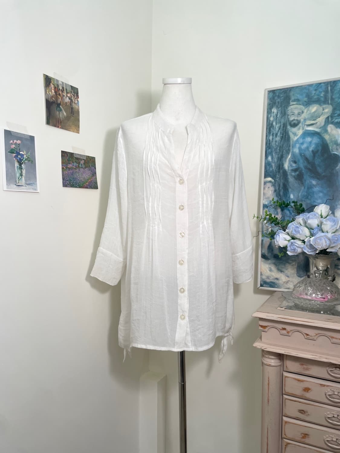 white wave point side bow loose blouse 상품이미지1