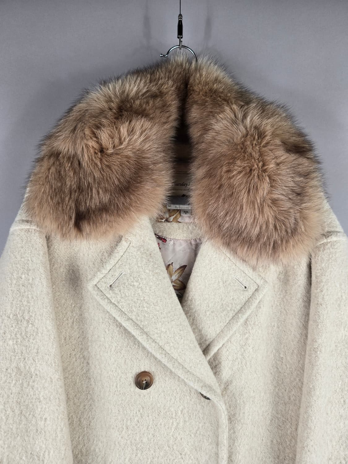 [무료배송]써스데이아일랜드 S 여성 오버핏 폭스퍼 울 혼방 롱 코트 상품이미지2