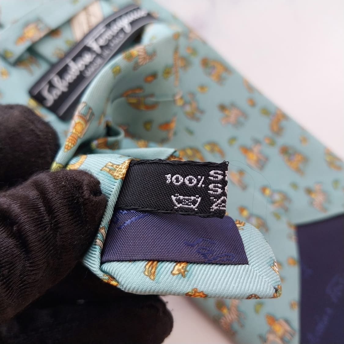 살바토레 페라가모 민트 동물 모티브 넥타이 9.7cm B등급 K2502 상품이미지6