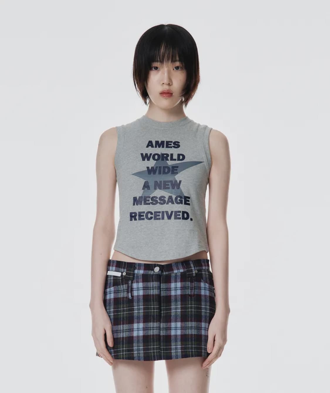 아메스 월드와이드 ROUND HEM SLEEVELESS TEE GREY 상품이미지1