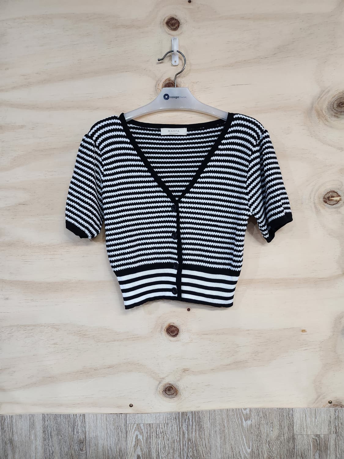 376) MARFA 반팔 스트라이프 크롭 가디건 상품이미지1
