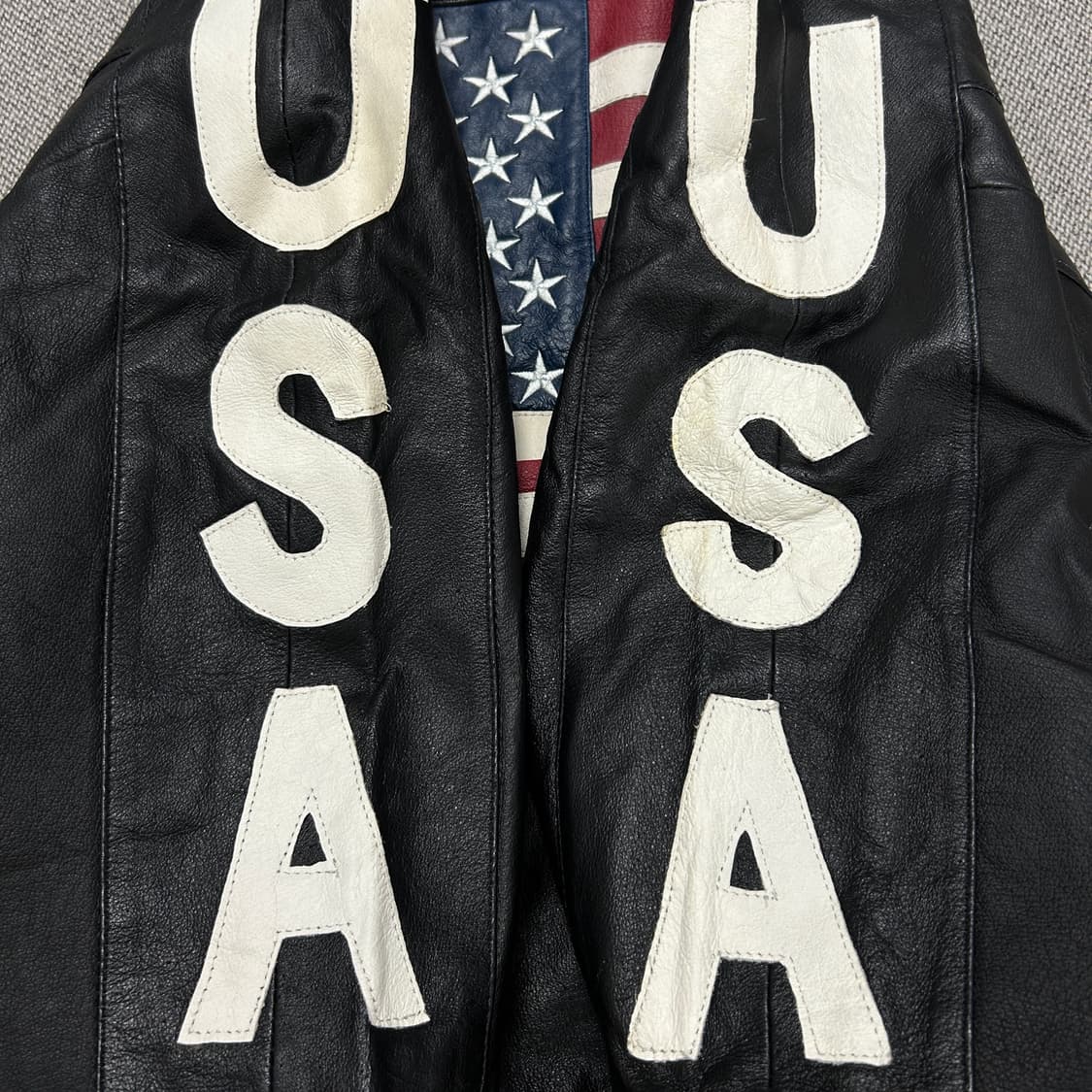 럭키레더 USA 성조기 레더자켓(L) 상품이미지4