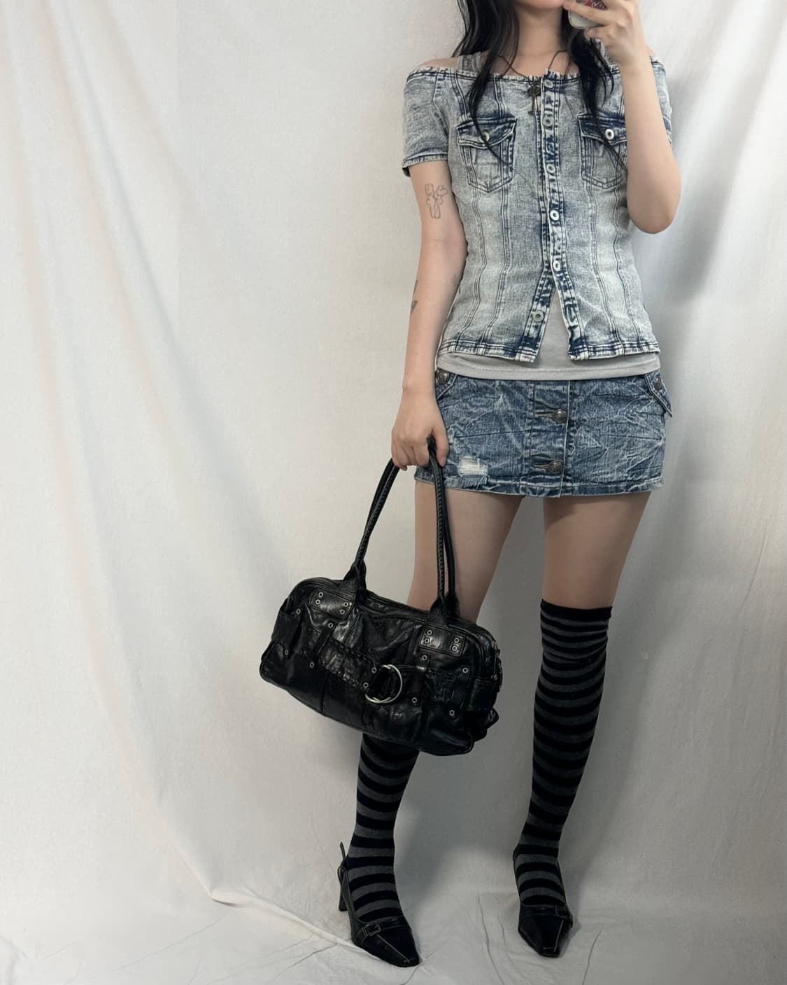 워싱 데님 포켓 스커트팬츠 상품이미지3