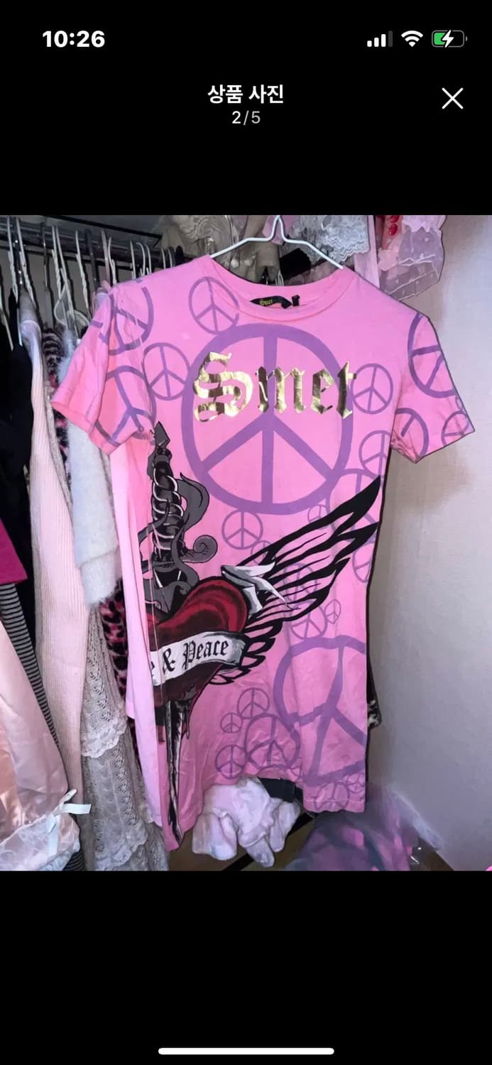 빈티지 갸루 Smet 원피스 핑크 펑크 에드하디깔 티셔츠 상품이미지2