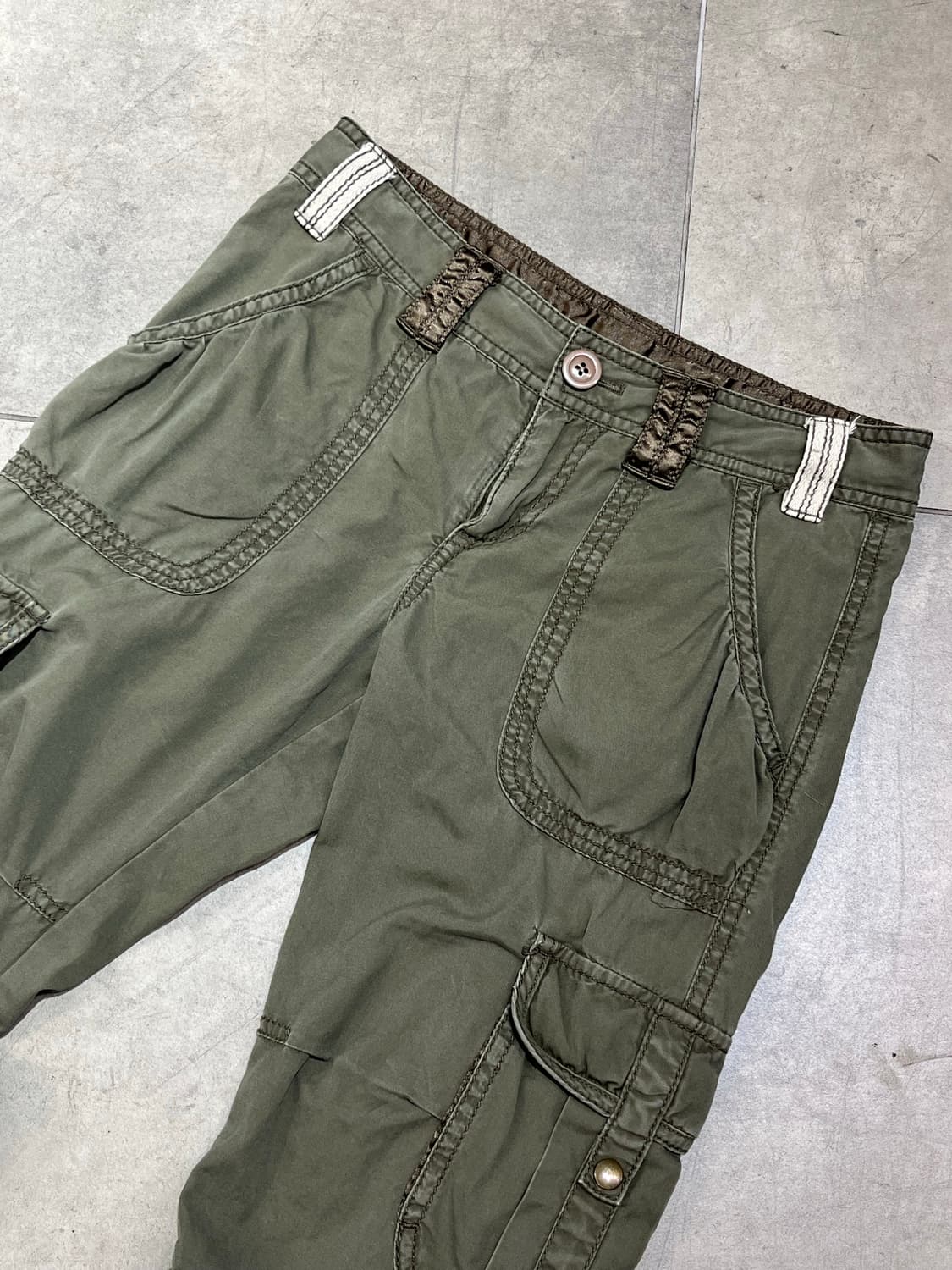 일본 빈티지 카키 세미 부츠컷 카고 팬츠 상품이미지4