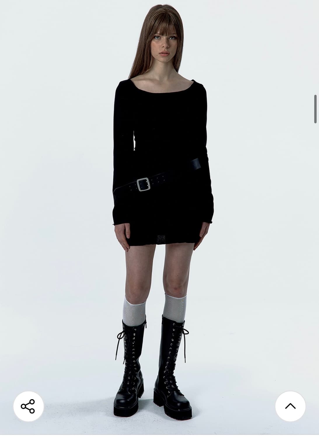 러프넥 롱슬리브 니트 탑 드레스 상품이미지5