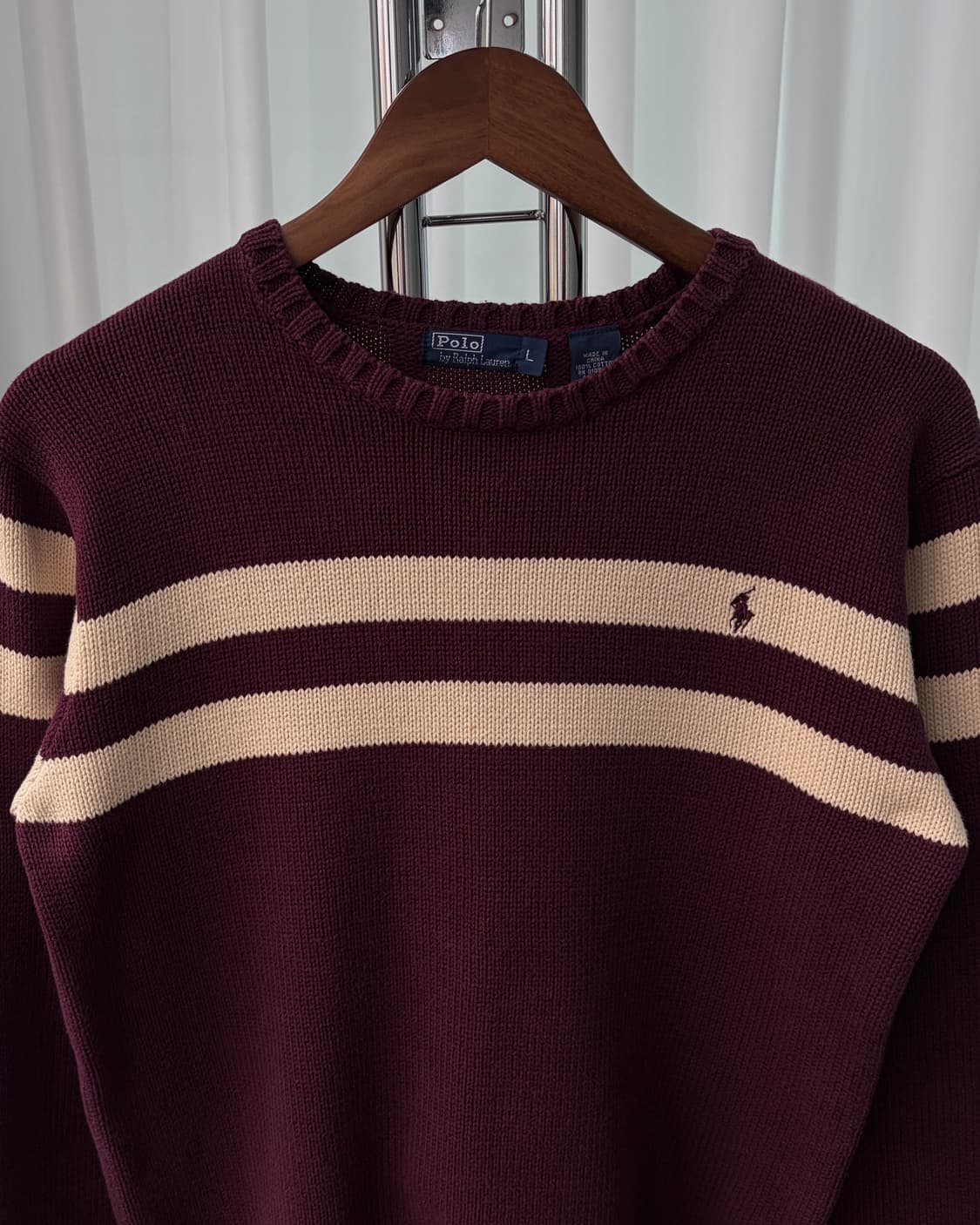 [L]폴로 랄프로렌 버건디 스트라이프 코튼 니트 상품이미지4