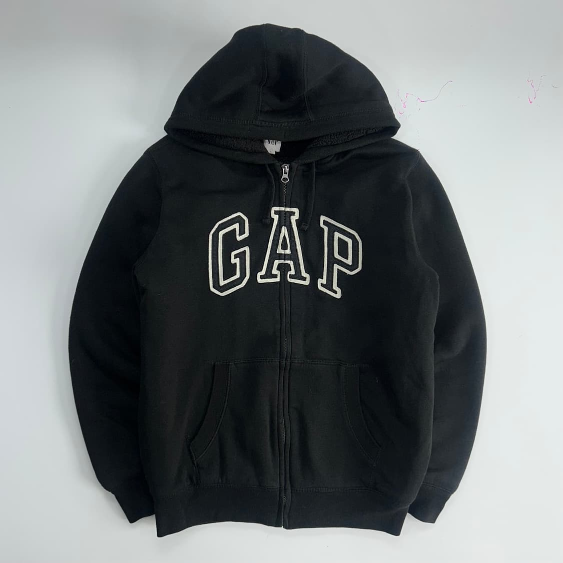 Gap 갭 블랙 로고 퍼 안감 후드집업 상품이미지3