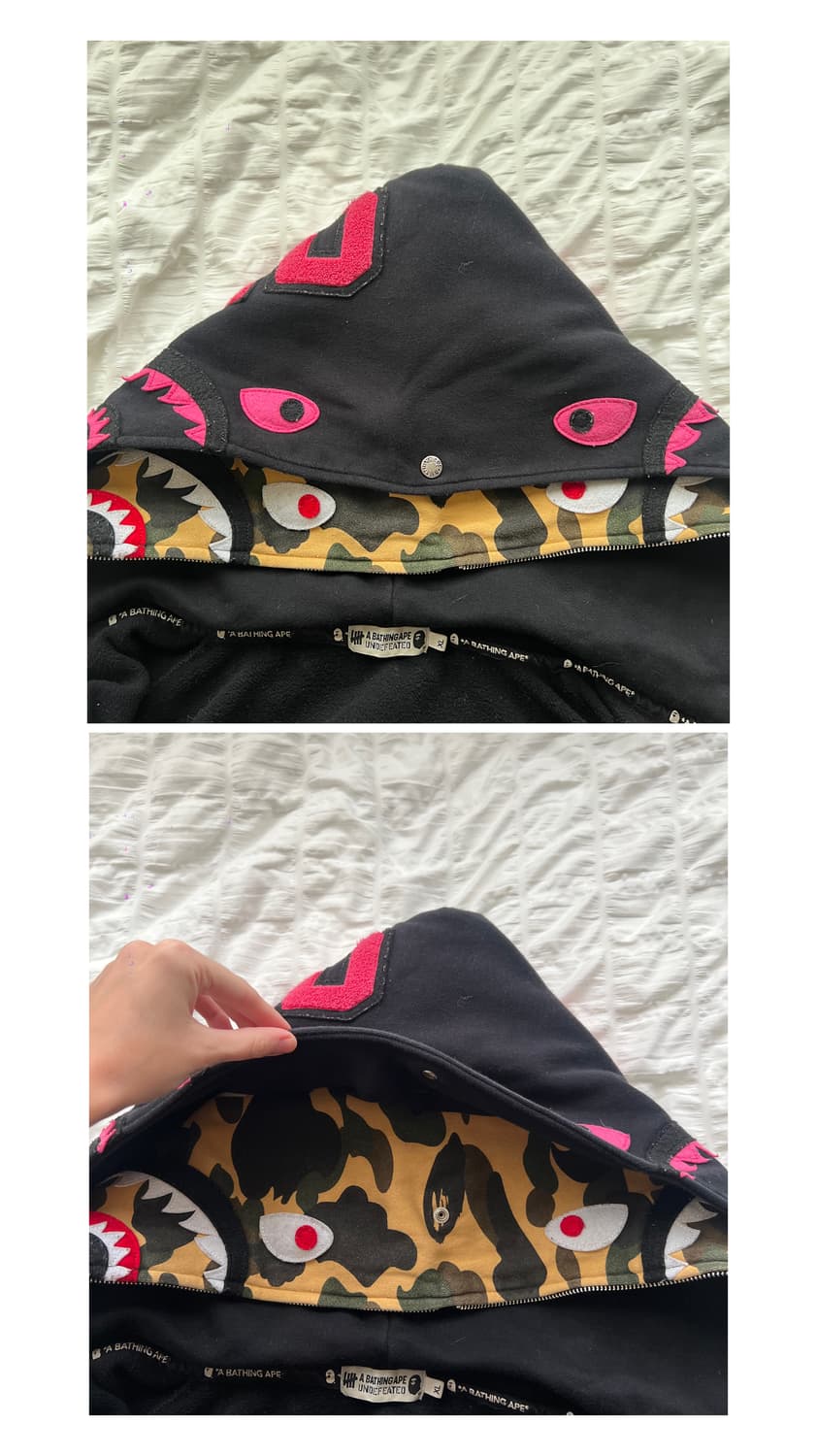 베이프 x 언디피티드 샹하이 한정 더블 샤크 후디 (BLACK / PIN 상품이미지10
