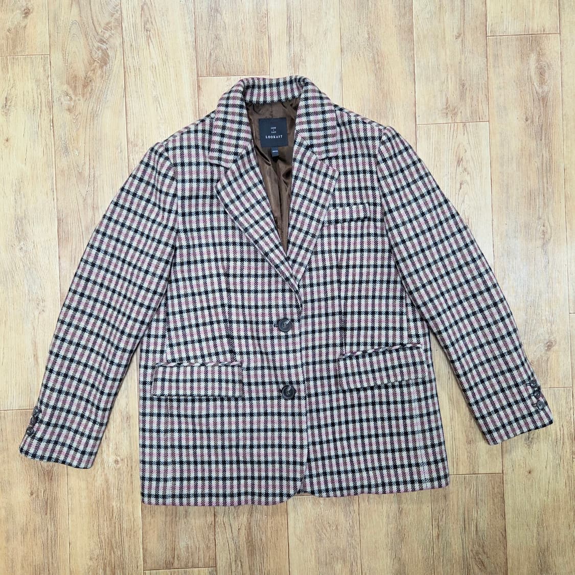 룩캐스트(LOOKCAST) 핑크 깅엄체크 울자켓 55-66 상품이미지3