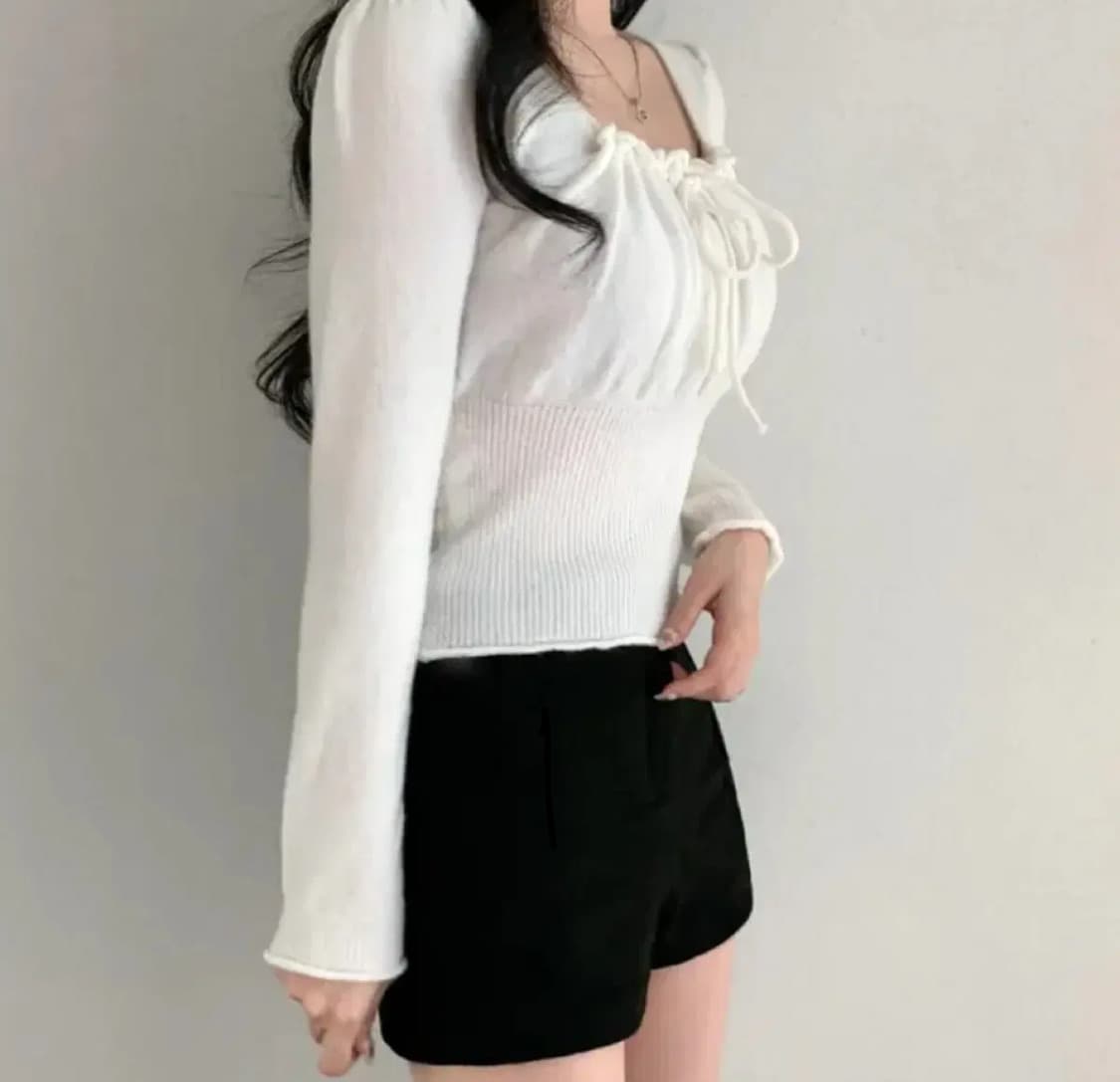 무이마켓 제니 스퀘어넥 셔링 리본 니트  상품이미지2