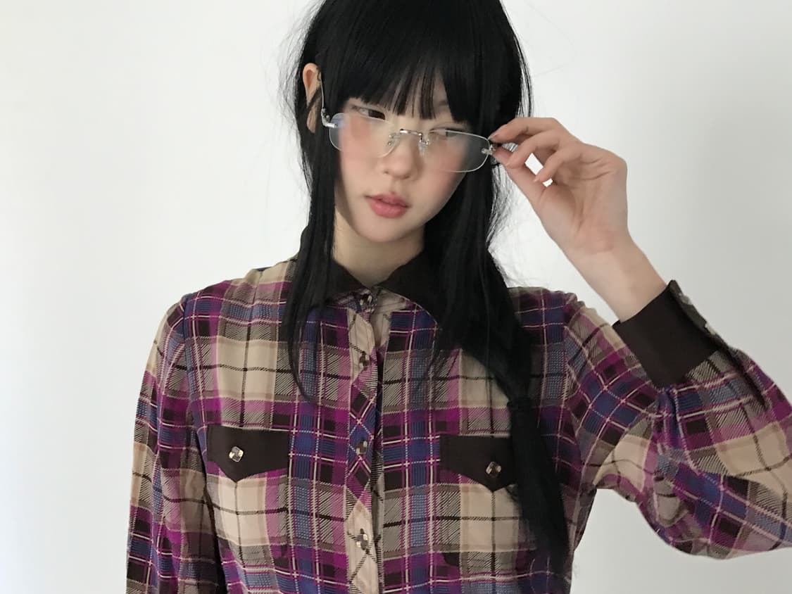 Check collar gold button shirts dress 상품이미지3
