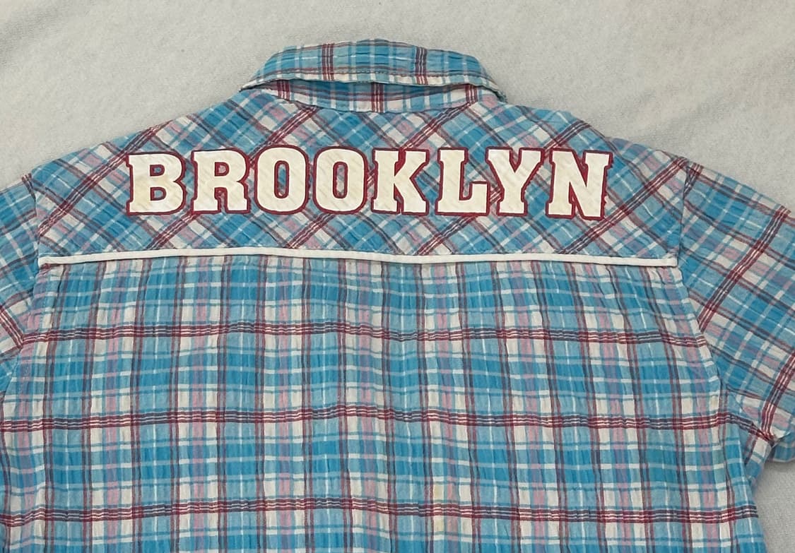 BROOKLYN 스카이 체크 데코라 패턴 러블리 반팔셔츠 상품이미지4