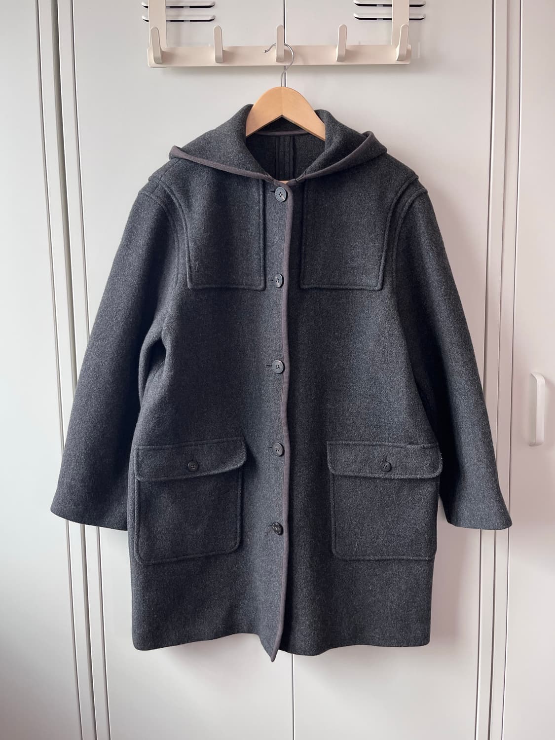 Mademoiselle non non 그레이 후드 울 버튼 롱코트 상품이미지5
