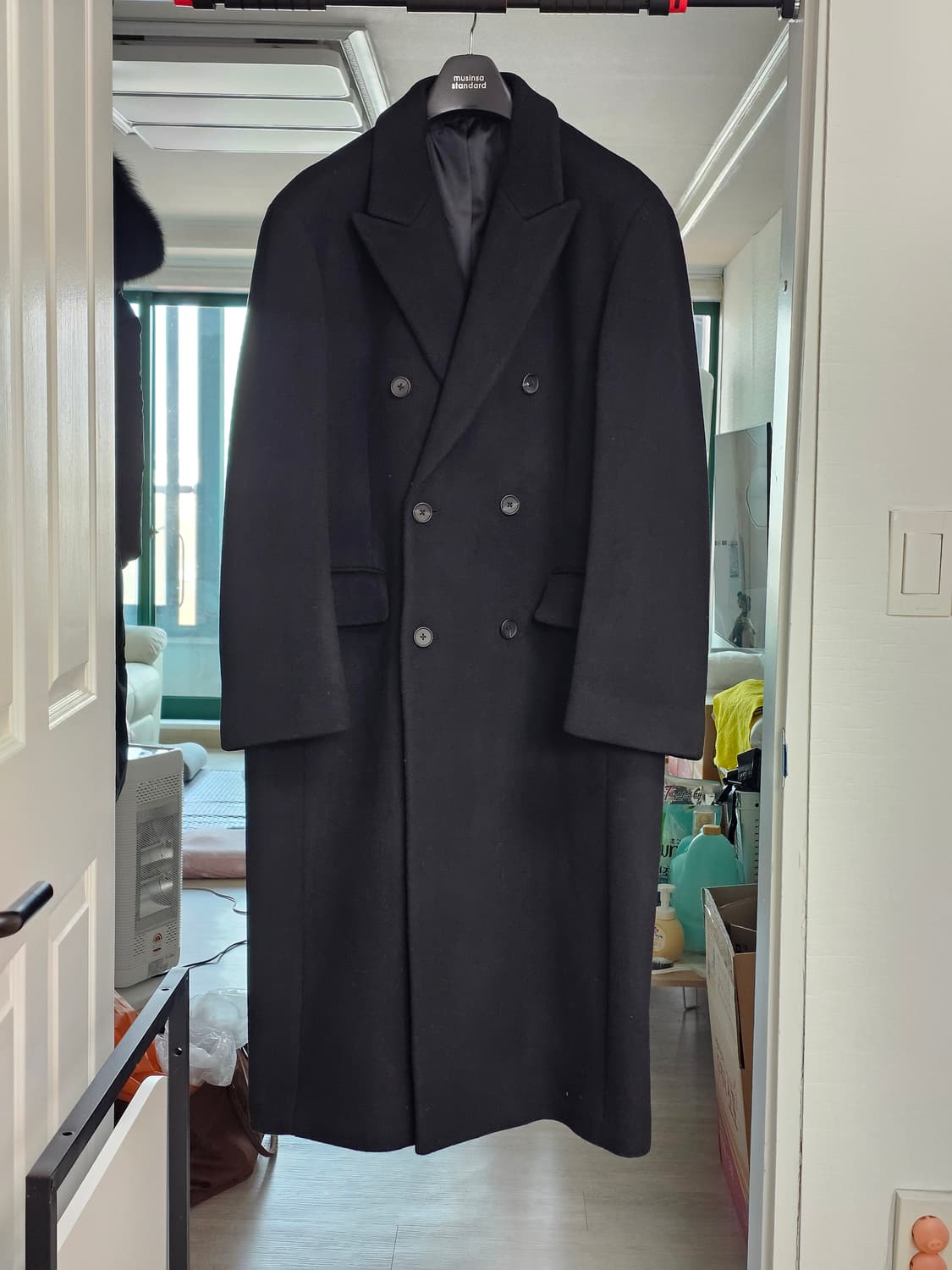 무탠다드 캐시미어 블렌드 대디 숄더 더블 롱 코트 XL 상품이미지2