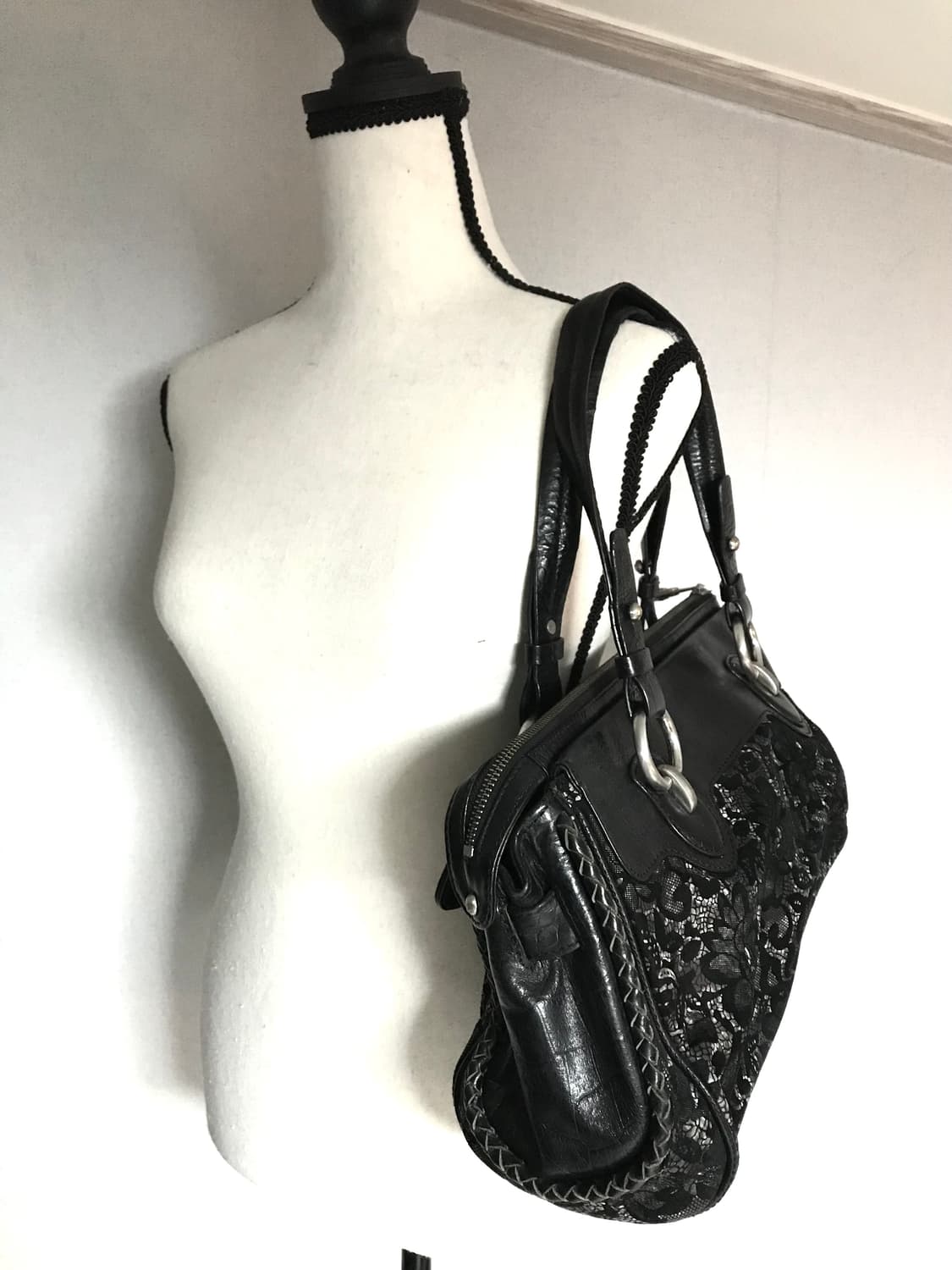 Vintage Lace & Leather Shoulder Bag 상품이미지2