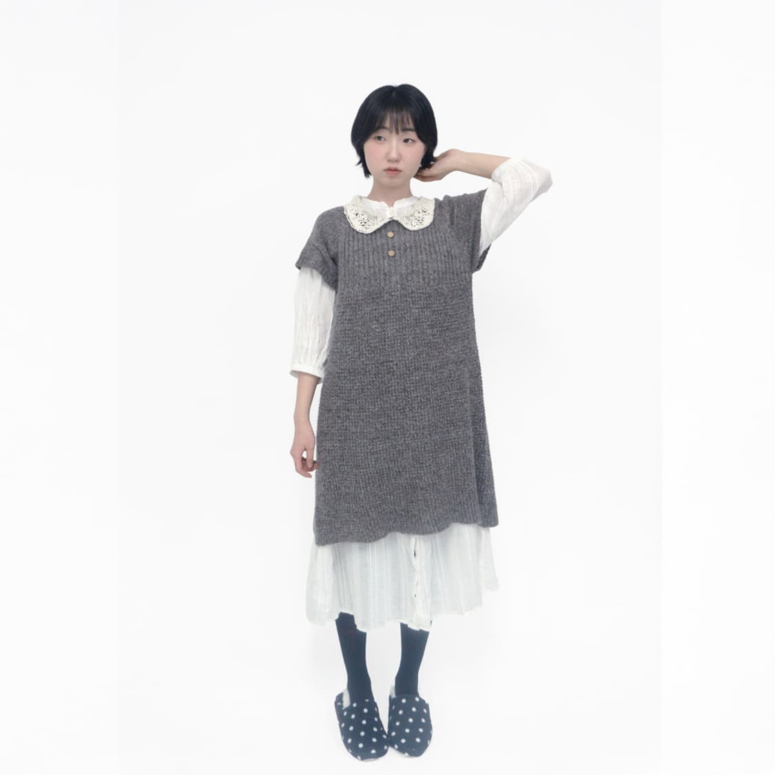 포근한 회색 니트 원피스 상품이미지1