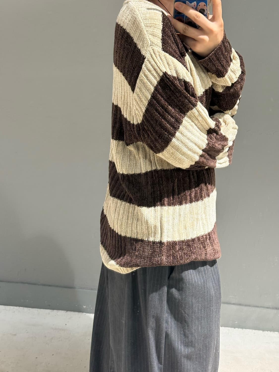 brown stripe pattern knit sleeve 상품이미지3