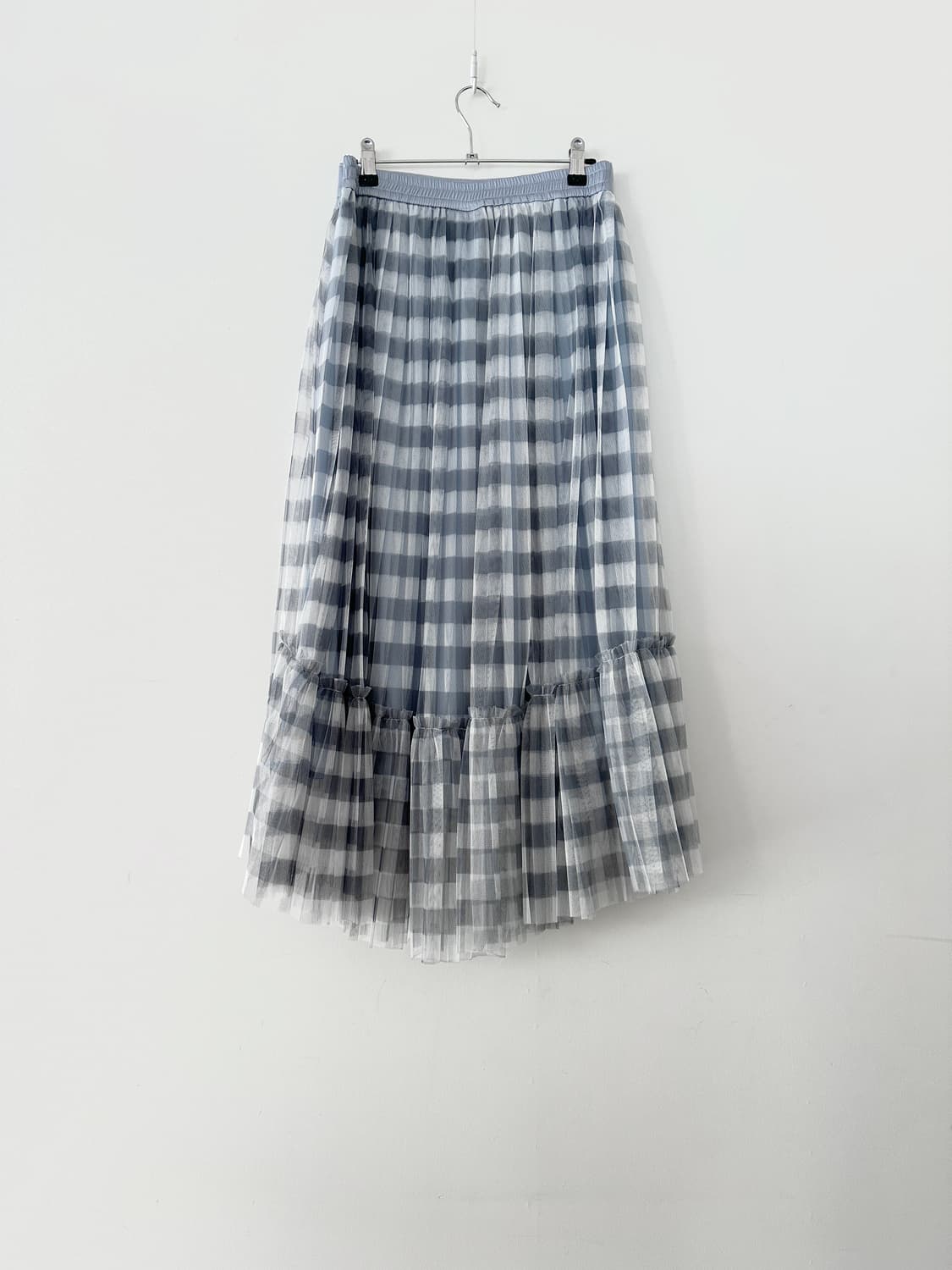 Check ruffle tulle skirt / sora & grey 상품이미지3