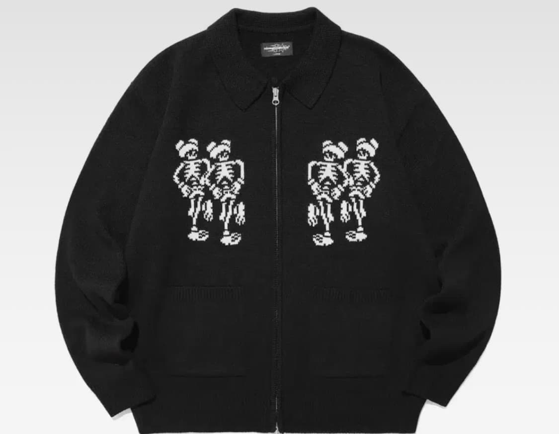 나이스고스트클럽 스켈레톤 투웨이 카라 니트 집업 M 상품이미지1