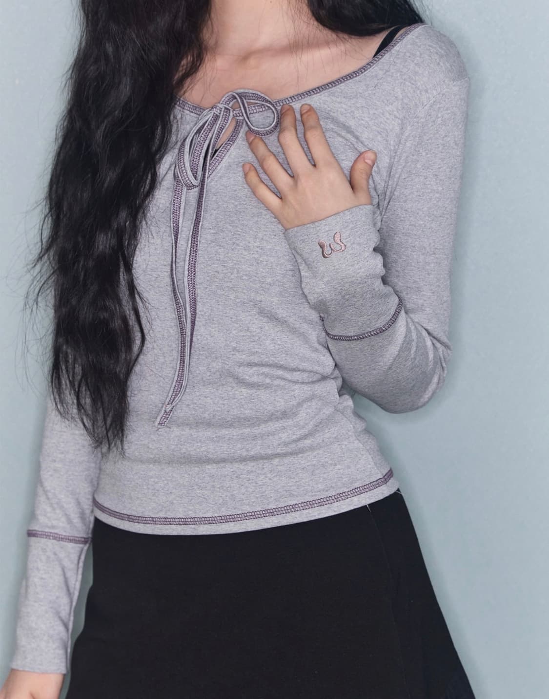 mireco 미레코 STITCH RIBBON T GREY 상품이미지1