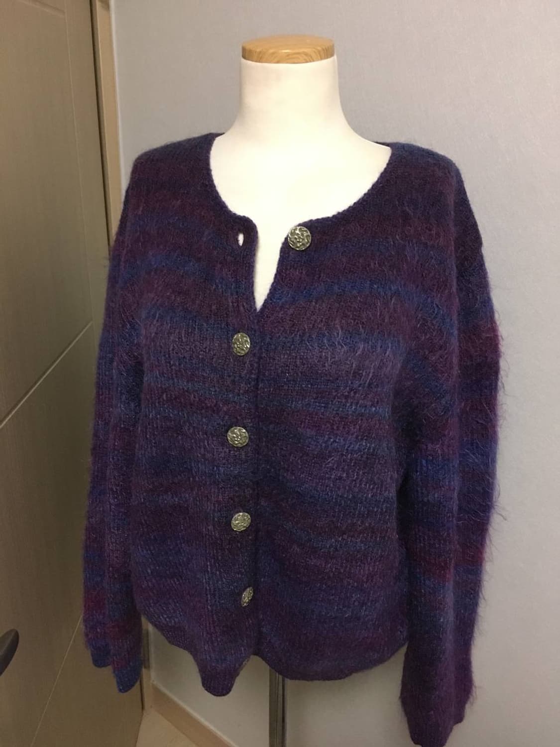 일본빈티지 울80 스트라이프 퍼플블루 니트 가디건 보헤미안 에스닉 백예린 상품이미지2