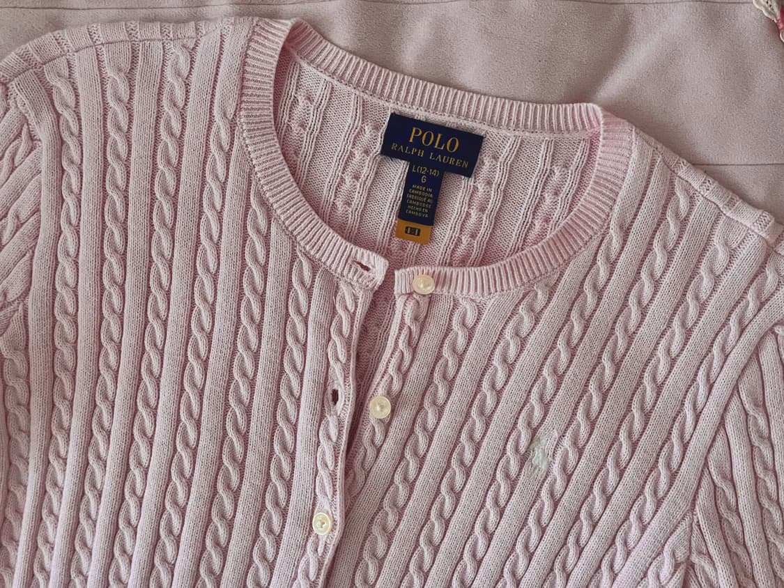 폴로 걸즈 핑크 케이블 코튼 카디건 상품이미지1