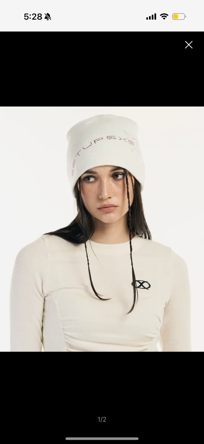 Star red lettering hotfix Beanie [Ivory] 상품이미지1