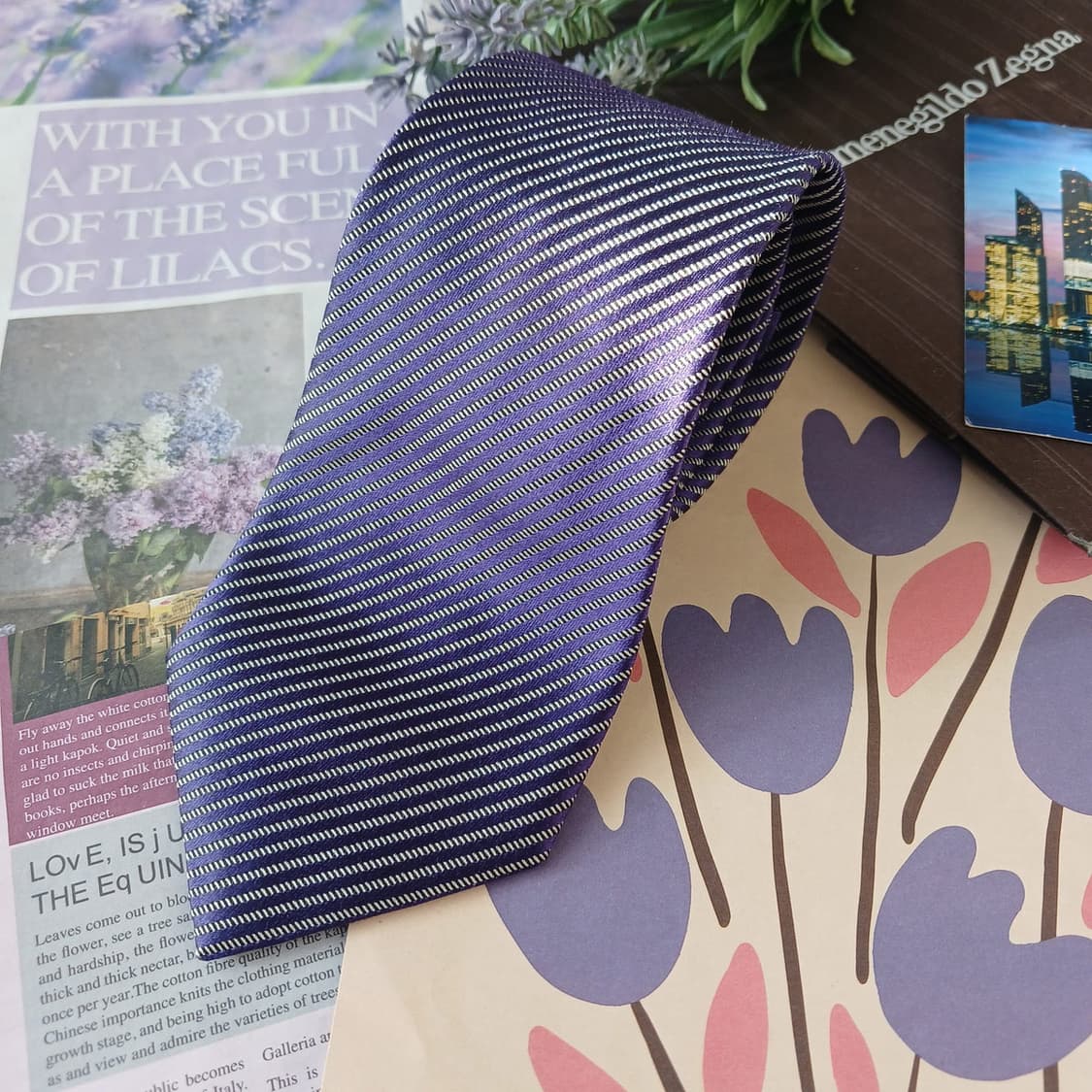 제냐 실크 퍼플 사선 스트라이프 넥타이 8.5cm A+등급 A19616
 상품이미지4