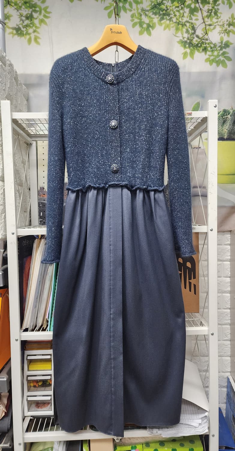 랑방 트위드 믹스 니트원피스 66~날씬77 롱원피스 WM05 상품이미지1