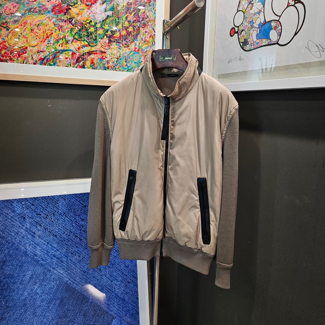 톰포드 나일론 레더 ZIP/트리밍 봄버 니트 자켓 상품이미지1