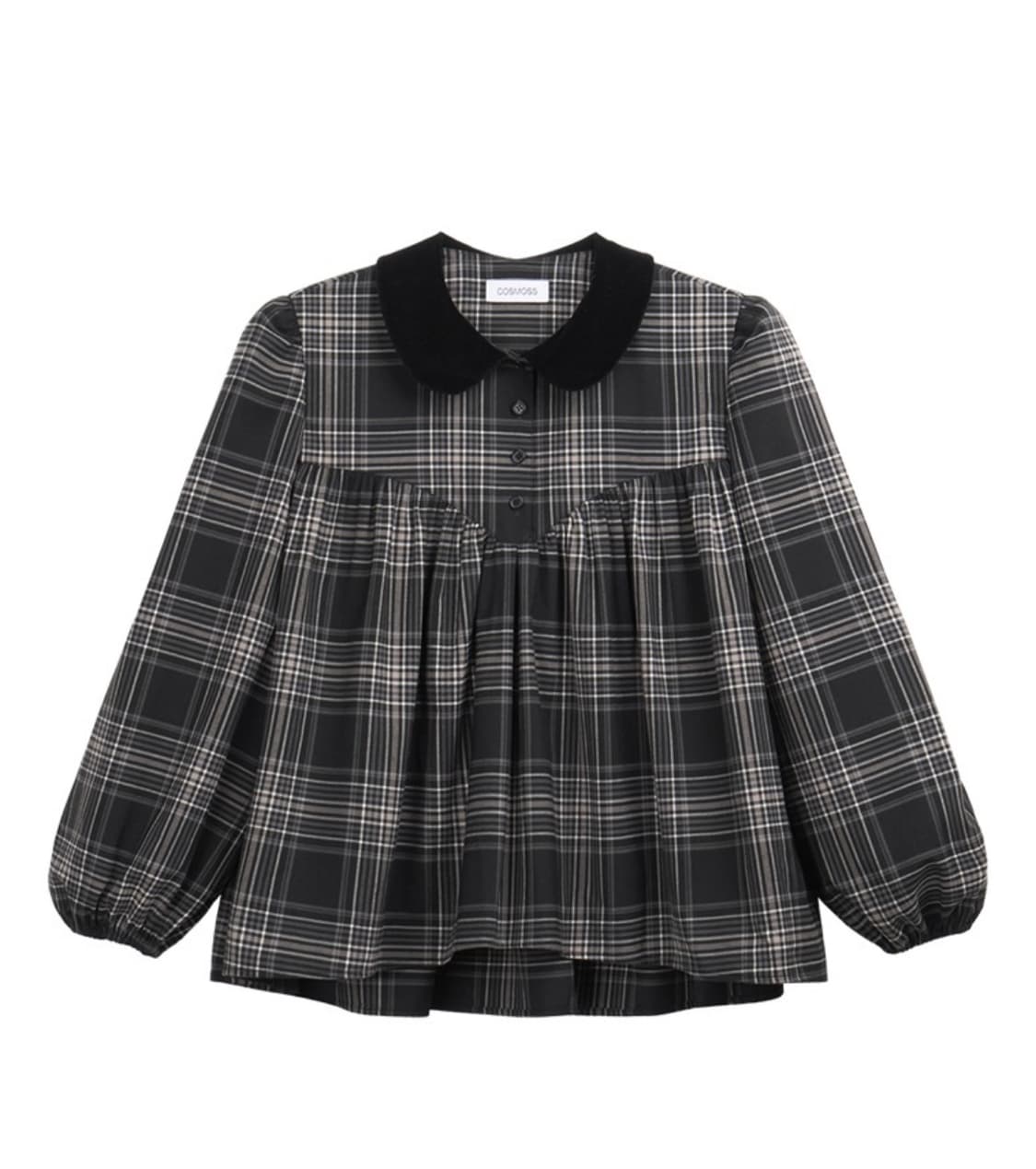 코스모스 cosmoss shirring puff blouse PLAID 상품이미지1