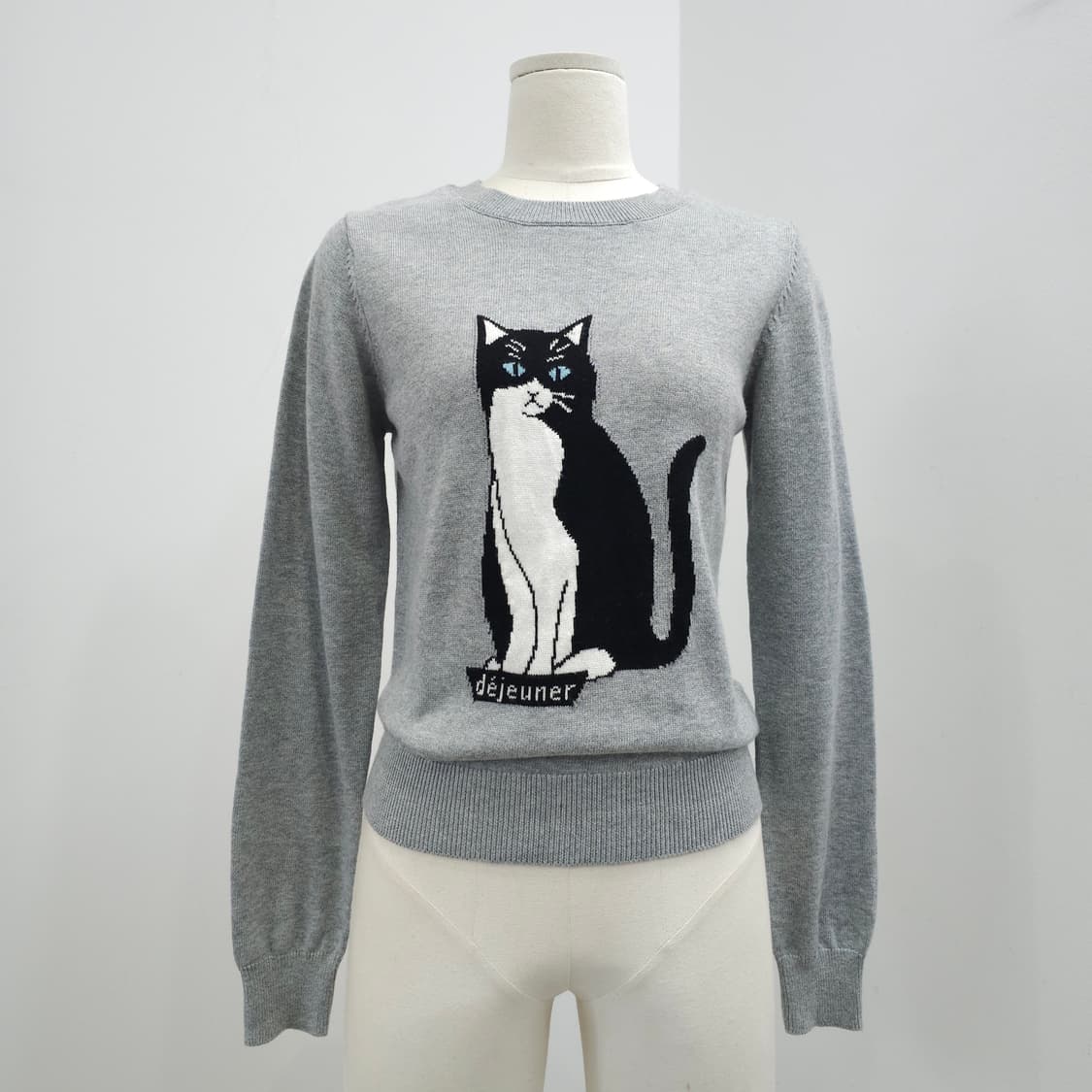 그레이 고양이 프린팅 니트 상품이미지1
